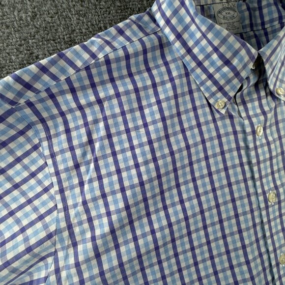 Brooks Brothers 2XL Slim Fit Button Up Shirt Men Purple Blue Non Iron Cotton - Picture 9 of 14